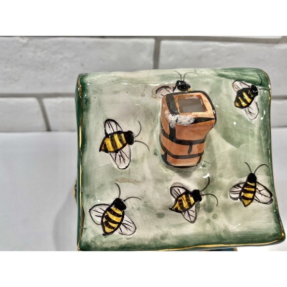 Blue Sky Clayworks by Heather Goldminc BEE HOUSE tea-lite holder Signed - Picture 5 of 9